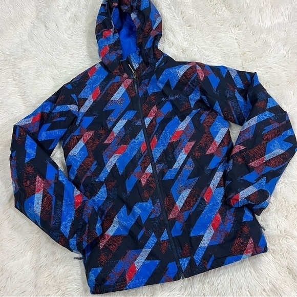 Columbia Other - Columbia blue & red abstract print hooded Youth Winter Jacket Size 18/20